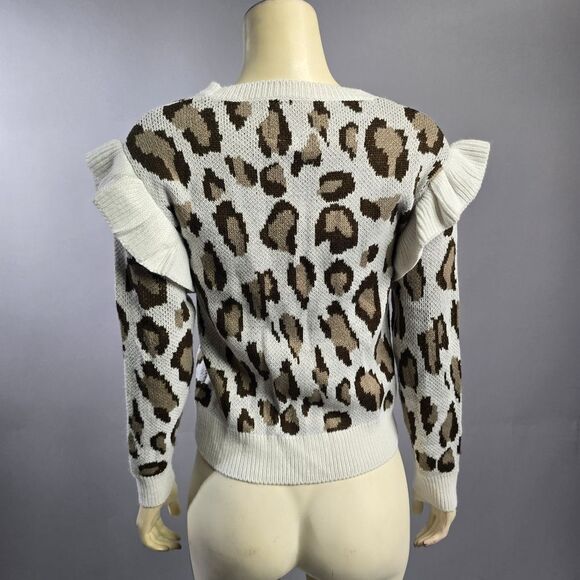 Chaser Xs Leopard Print Button-Up Sweater R12 - Picture 4 of 5
